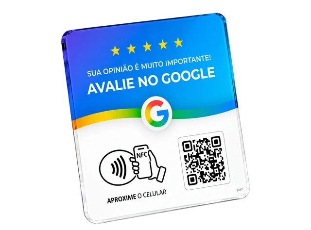 Plaquinha de acrílico Google Azul com NFC e QR Code