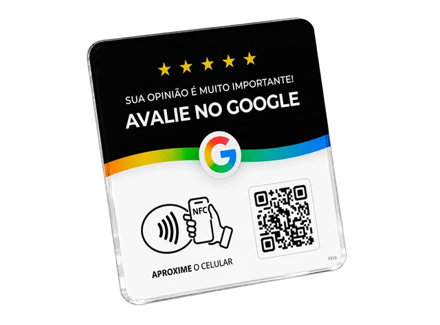 Plaquinha de acrílico Google Preta com NFC e QR Code